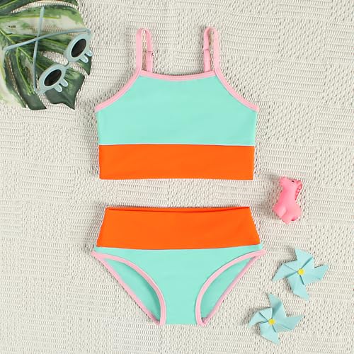 Image of Little Girl Swimsuit Casual Swimwear Kids Two Piece Color Block Bathing Suits Beach Bikini Set 3-12Years