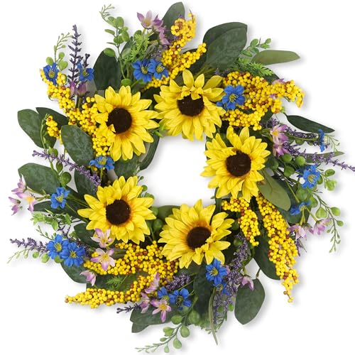 Couronne de tournesols artificiels de qualité supérieure pour intérieur et extérieur - 2