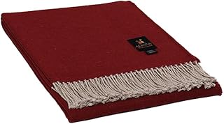 Lima Mystery - Alpaca Wool Blend Throw Blanket Handwoven Soft Warm Solid Color Design 63" x 52" (Dark Red/Beige)
