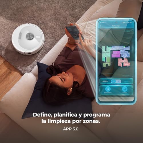 Miniatura 6 de Cecotec Robot Aspirador y Friegasuelos con Navegación Láser Conga M80 Pearl. Succión del Motor 25000Pa, Autonomía 240min, Cepillo Silicona para Mascotas, Bluetooth y WiFi, Control App