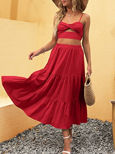 Image of ANRABESS Women's Summer Boho Flowy Swing Tiered A-Line Maxi Skirt 2026 Fashion Trendy Elastic Waist Pleated Long Beach Dress