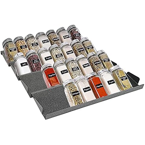 Foozet Spice Drawer Organizer for Kitchen, Adjustable Expandable Spice Rack Tray Insert 4 Tiers for Cabinet Drawer, 12.8" Wide x 17.5" Deep Cover