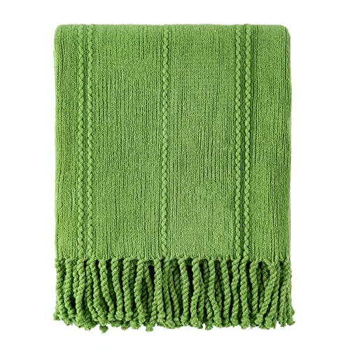 BATTILO HOME Cable Knit Woven Luxury Throw Blanket with Tasseled Ends (52"x 80",Green)