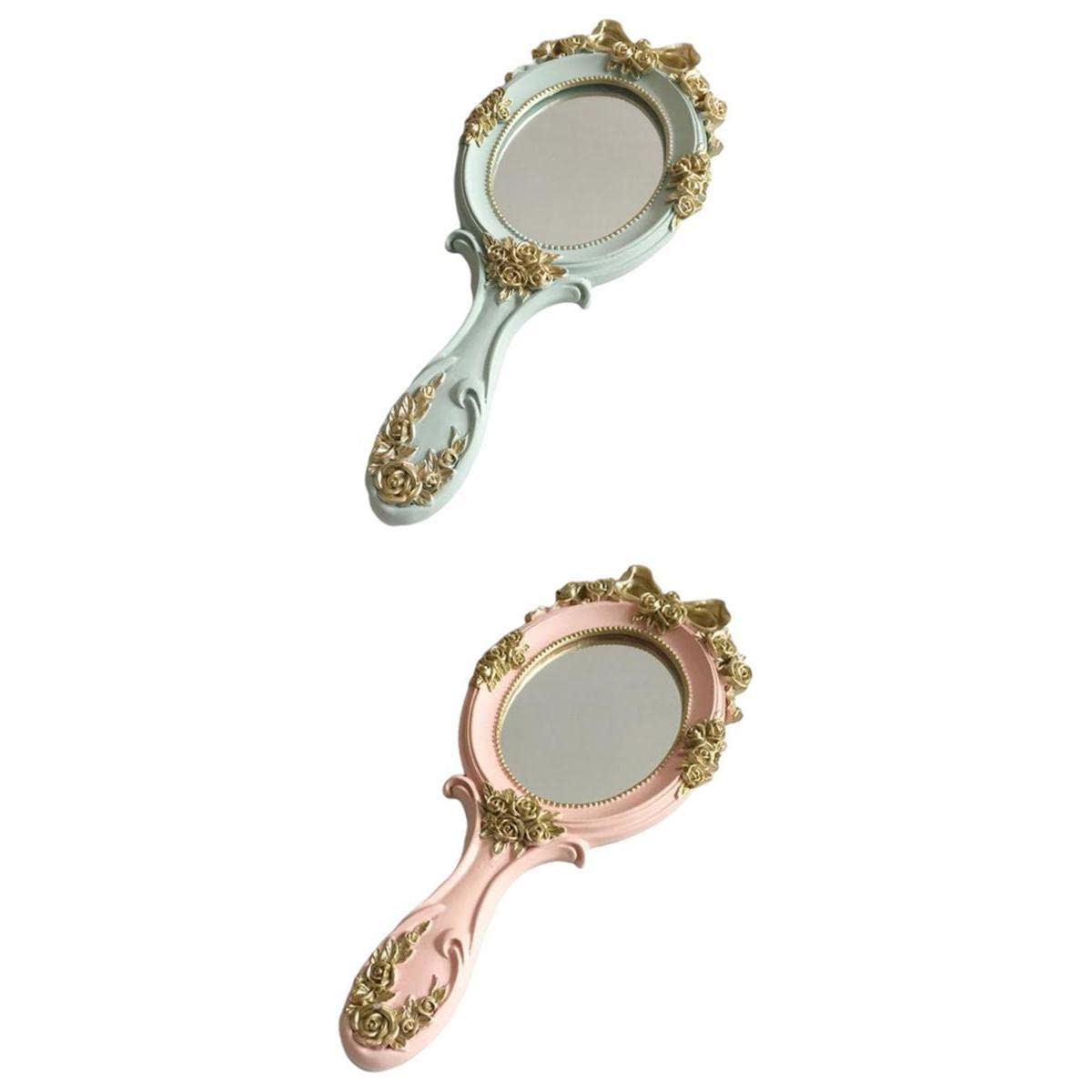 2pcs Handheld Mirror with Embossed Rose Pattern for Makeup Oval Shape | Health & Beauty | Makeup | Makeup Tools & Accessories | Makeup Mirrors