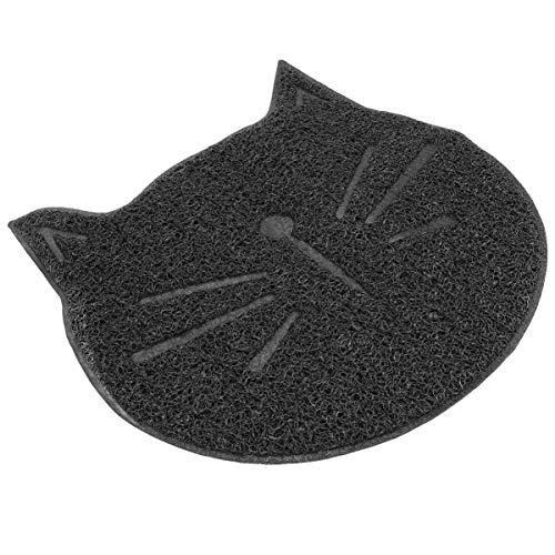 Balacoo Cat Litter Mat Cat Face Shaped Anti-Slip Kitty Litter Trapping Mesh Mat Soft Scatter Control Cat Cushion for Cats Dogs Rabbits (Black)