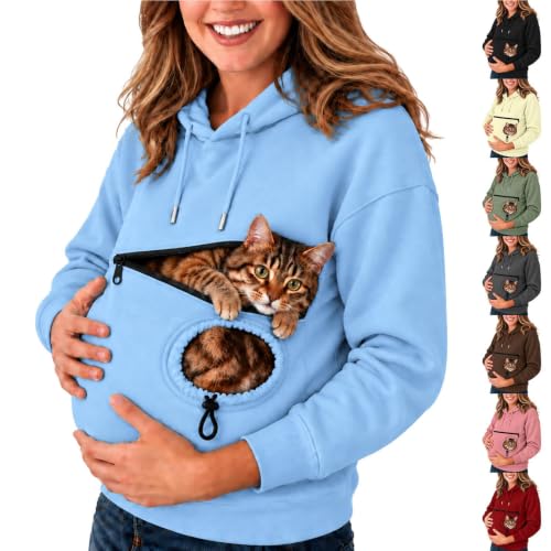 Pet Pouch Hoodie Cat Hoodie with Pouch Dog Carrier Snack Oversized Hoodies Sky Blue L - image 1