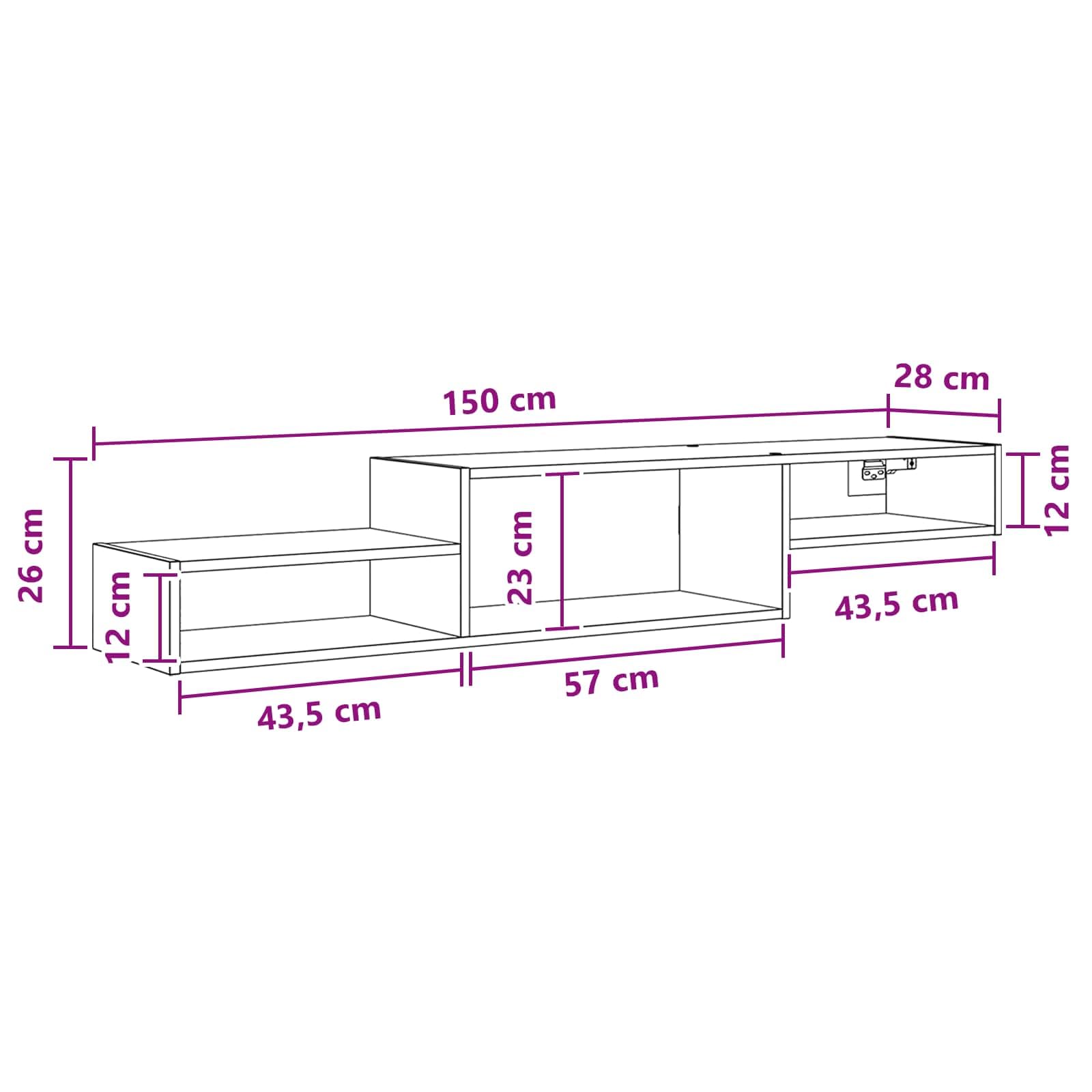 Wandmontierter TV-Schrank Artisan-Eiche Holzwerkstoff 150x28x26 cm mit Stauraum Wandhalterung platzsparend für Wohnzimmer Schlafzimmer modernes Design