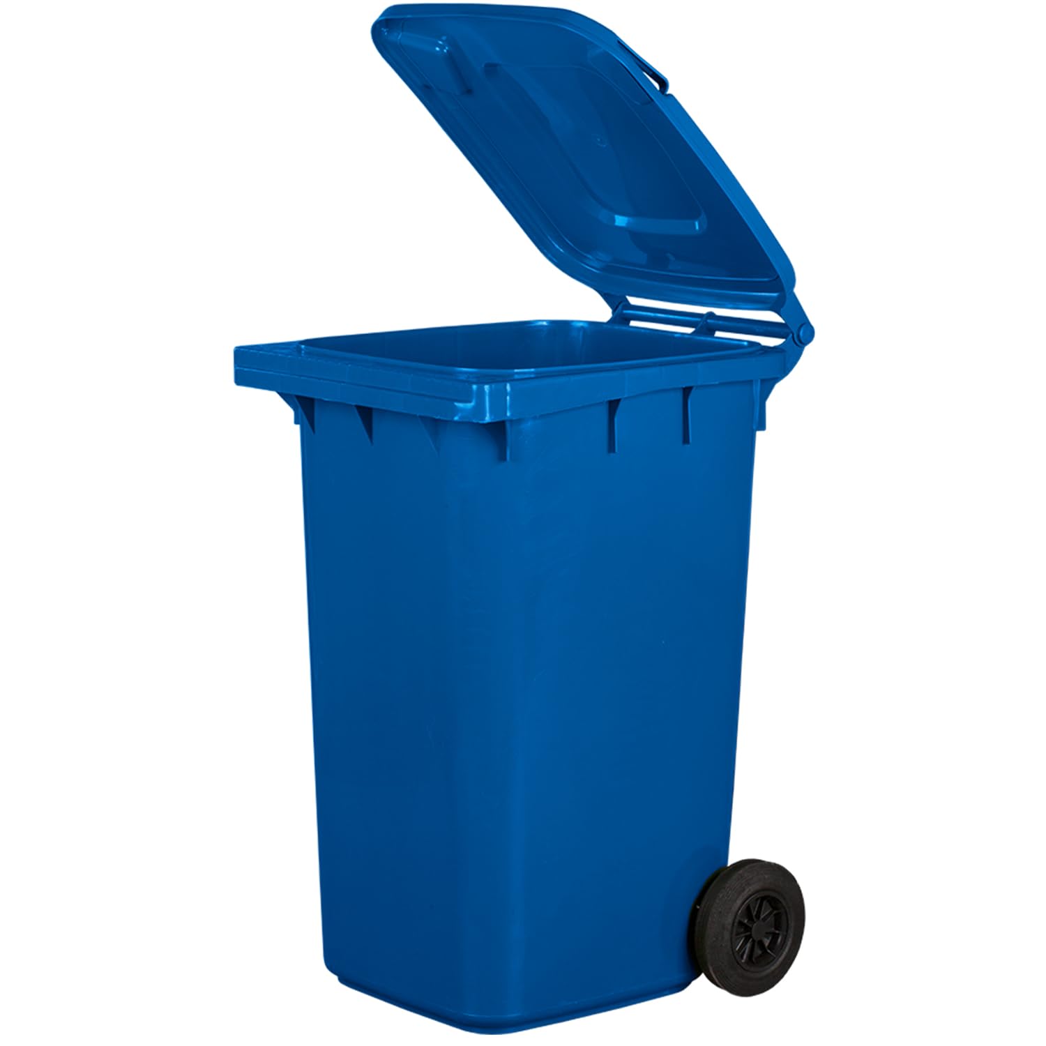 Juego de 4 cubos de basura para basura PN-EN 840, de 240 litros, con ruedas, sistema de enganche para extracción mecánica, de plástico, negro, amarillo, verde, azul
