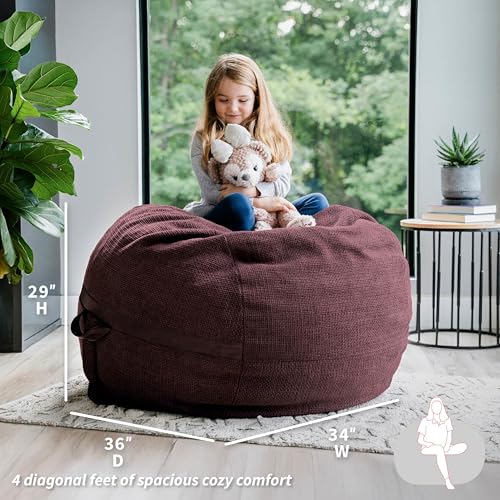 Image of Big Joe Fuf 4Ft Foam Bean Bag Chair with Removable Cover for Kids, Teens, Merlot Cloudweave, 4 Foot Large Reading and Gaming Seat | Premium Shredded Foam Filled, Cloudweave, Adult-Sized Comfortable Seating, Supports Up to 300 lbs