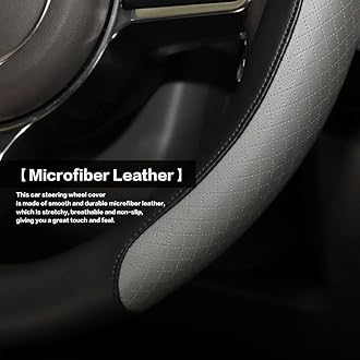 Steering Wheel Cover, Microfiber Leather Splicing with Classic Embossing,Contrasting Colors Anti-Slip Breathable Auto Car Steering Wheel Cover Fit 15 Inch Car Wheel Protector (Black&Gray)