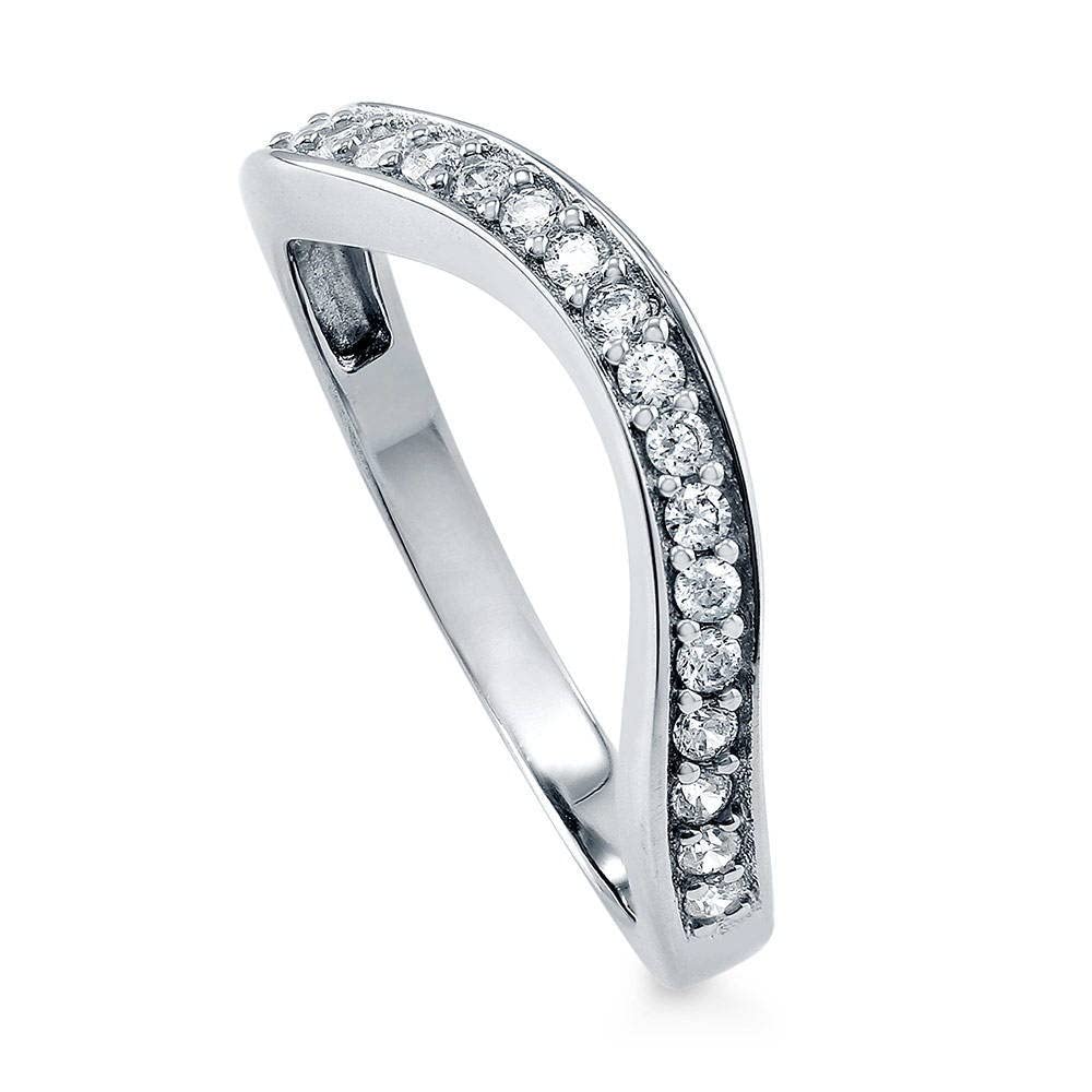 BERRICLE Sterling Silver Art Deco Rings Stackable Half Eternity Band Ring For Women, Cubic Zirconia CZ Size 8.5-528854