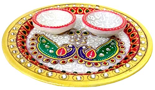 Purpledip Mármol Puja Thali Set: Plato decorativo para el templo del hogar (11893) Cover