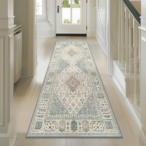 GENIMO 2x10 Non Slip Hallway Runner Rug, Machine Washable, Thin & Low Pile Lightweight for Kitchen, Laundry, Entryway, Bedroom & Living Room, Green