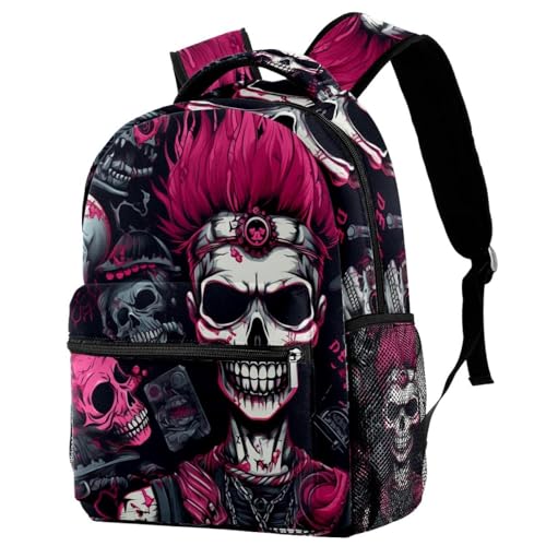 Sac à dos de voyage et scolaire style punk gothique pour fille et garçon avec poches