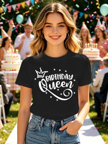 Image of Birthday Shirts Women Happy Birthday Queen and Squad Tee Tops