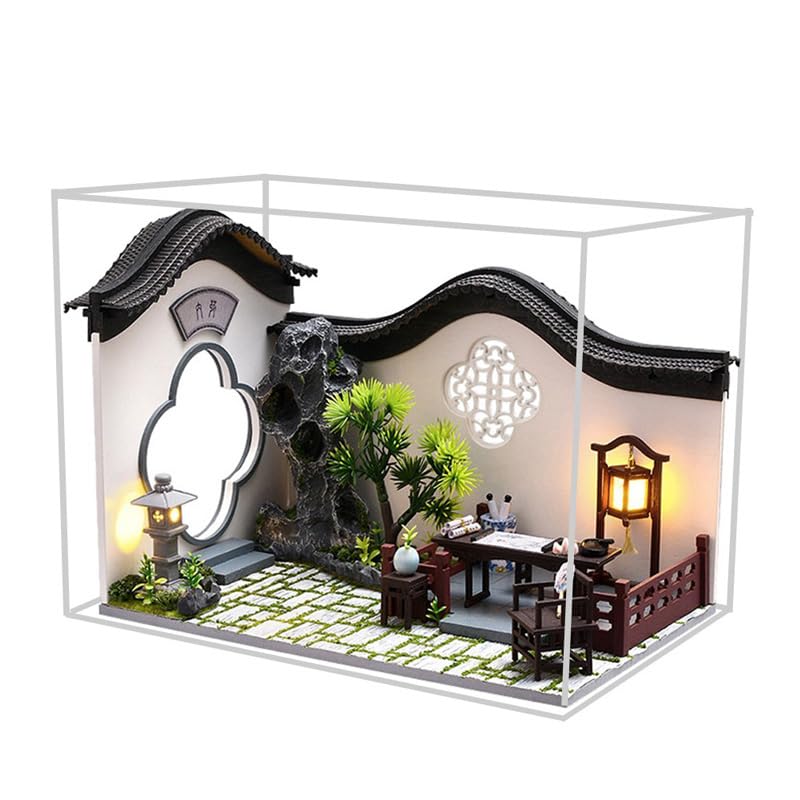 Miniaturowy zestaw domku dla lalek, miniaturowe zestawy domków dla dorosłych, mini dziedziniec w stylu chińskim i starożytna architektura, kreatywne puzzle 3D dla dorosłych, dekoracja biurka