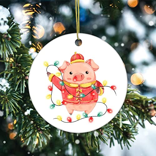 Cheyan Animals And Lights Pig Christmas Ornament, Christmas Tree Ornament For Christmas Home Decor Porcelain Ornament Xmas Hanging Ornament #TOP1