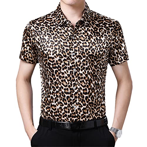 Chemise en soie homme imprimé léopard décontractée Couleur 2 Taille S