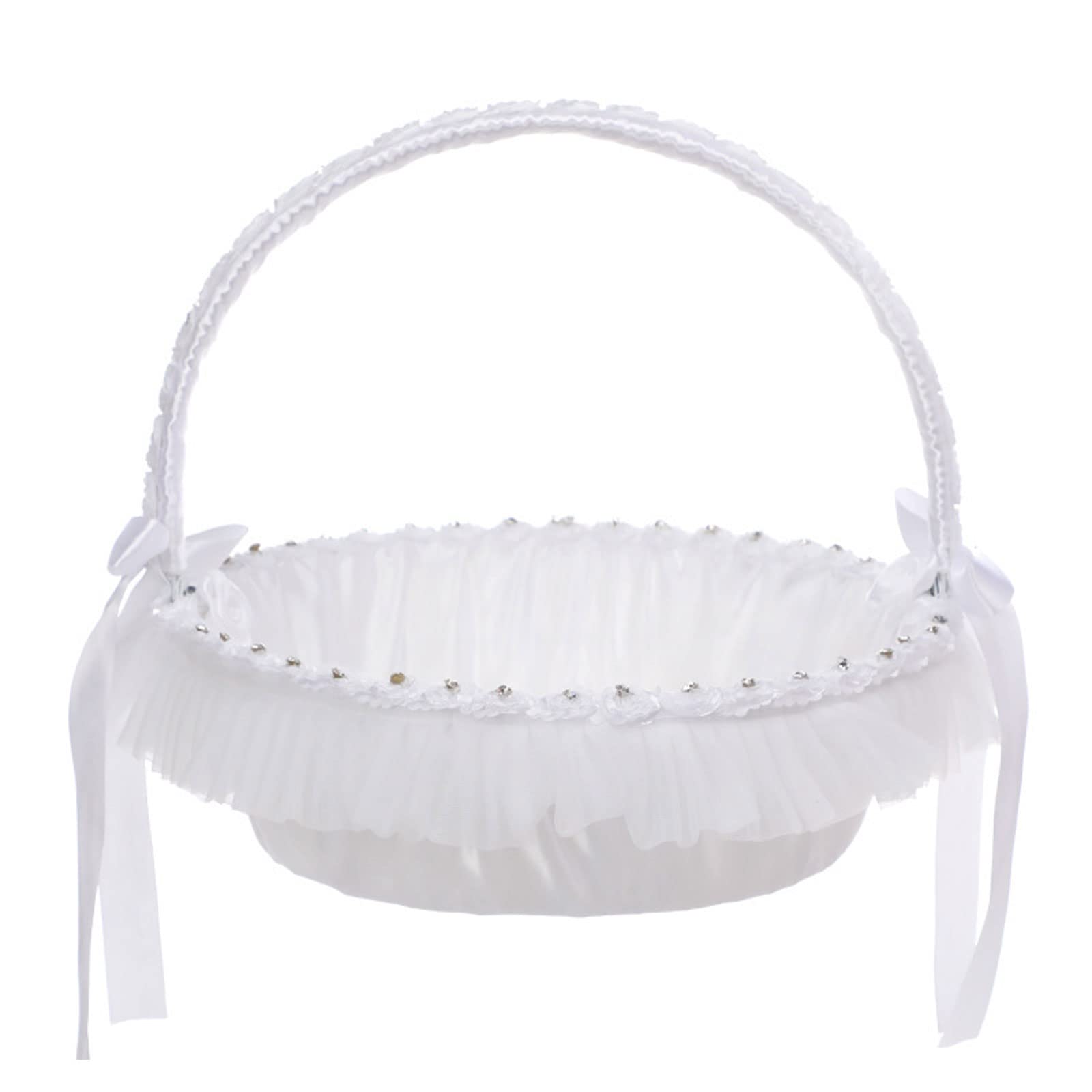 MLWSKERTY Wedding Basket, Large, White, Lace, Cotton, Polyester, 30x35cm/11.81x13.78in, Perfect for Flower Girls, Wedding Ceremony, Graduation, Banquet, Party