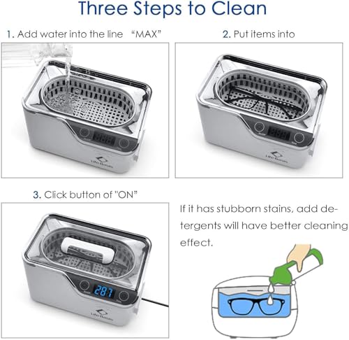 LifeBasis Ultraschallreinigungsgerät 600ml – Digitaler Brillenreiniger mit 5 Modi & LED-Timer,...