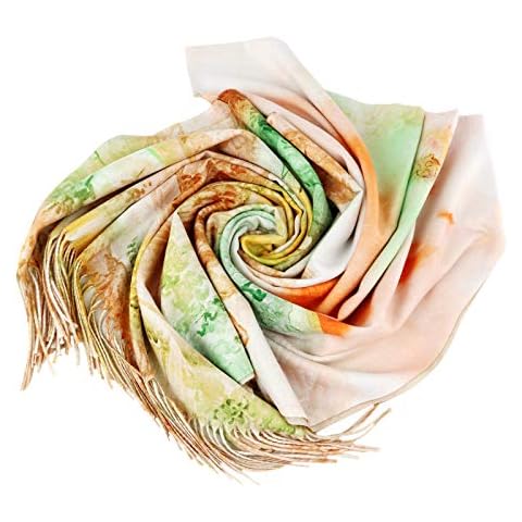 LUCKY SNAIL Women's Soft Lightweight Pashmina Scarf Winter Warm Shawl Wrap Scarves Lady Fashion Print Scarf(TY Light Orange) Cover