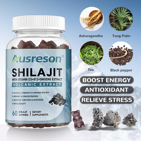 Miniatura 6 de Shilajit Gummies - Manera prémium de equilibrar las hormonas, aumentar la energía celular y vencer la fatiga, suministro para 30 días, sin gluten,