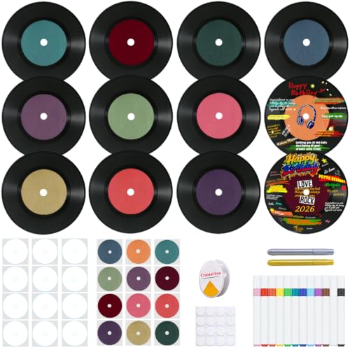 CSCHENGO 7 Inch Blank Vinyl Records Kit - 12 PCS Double-Sided Fake Records with 14 Retro & Blank...