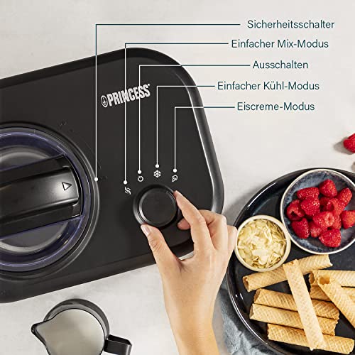 Princess Eismaschine inkl. Kühlaggregat 1 L, Zubereitung von selbstgemachtem Speiseeis, Frozen Yoghurt und Sorbet, 100 Watt, Silber, Schwarz, 282608 – Bild 7