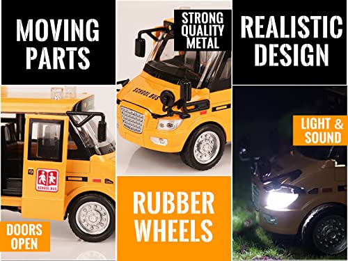 Crelloci School Bus Toys For Toddlers, 9'' Pull Back Yellow Toy Bus Diecast Cars With Sounds, Lights And Open Doors, Birthday For Boys, Girls, Kids #TOP1