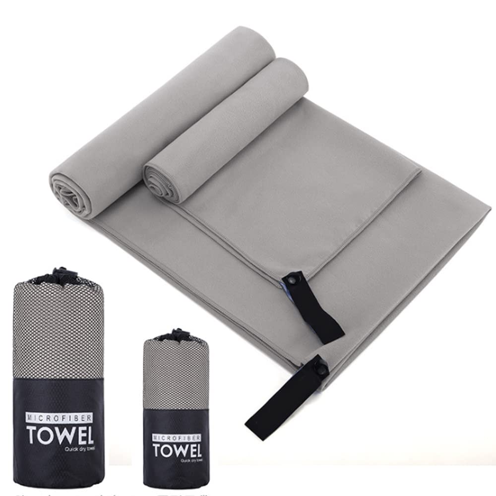 Avedistante Men's Gray 2Pcs-Microfibre Sports Towel, Quick Drying Towel For Travel, Beach, Pool, Swimming, Camping, Fishing, Hiking, Tourism, Travelers, Hike, Backpacking, Backpacking, Ramblers Hom