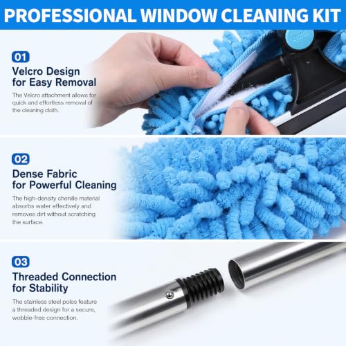 Limpiador de ventanas para baño y ducha con mango largo modulable de microfibra 6
