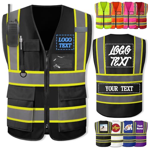 Xsersao Chaleco Seguridad Personalizado con Logotipo Chaleco Reflectante Personalizado Chalecos de Seguridad de Alta Visibilidad Dos Tonos Para Hombres Y Mujeres Que Trabajan,Negro