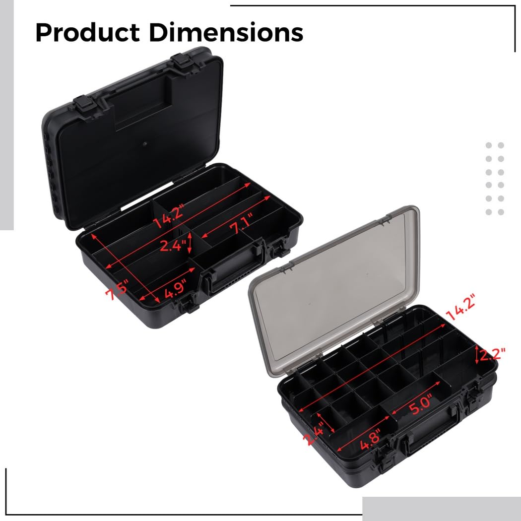 Doppellagige Tackle-Box, Angelbox mit zwei Ebenen und verstellbaren Trennwänden, große Aufbewahrungsbox für Angelzubehör für Outdoor-Einsätze, 14,2 x 9,8 x 4,7 Zoll