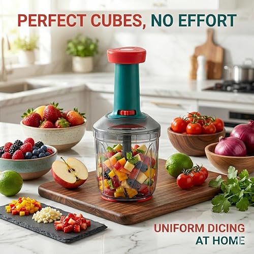 Image of 1000 ml Manual Hand Press Vegetable Chopper for Kitchen, Premium Chopper 6 Sharp Stainless Steel Blades, Hand-Press Vegetable Chopper Multipurpose Speedy Chopper, Dry Fruit and Onion, Anti-Slip Base