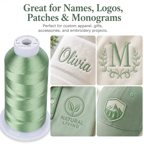 Image of Simthread Embroidery Machine Thread 5000M 40WT Polyester, Grey Green S037 | 5000M 40WT polyester thread feeds smoothly for home or commercial embroidery projects.