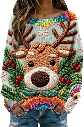 Women Ugly Christmas Sweatshirts 3D Digital Print Xmas Tree Graphic Holiday Pullover Tops Novelty Funny Santa Casual Outfits
