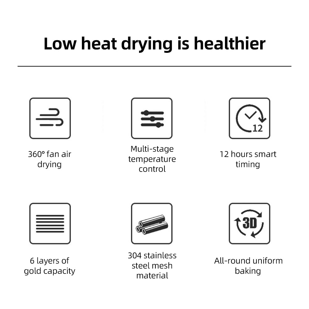 Disidratatore per Alimenti e Carne secca con Timer 12H Acciaio Inossidabile Spazzolato 12 Rastrelliere per l'Essiccazione 800W 30-90℃ Disidratatore per Frutta Verdura con Grande Manopola di Con