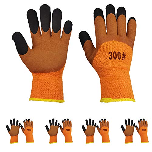 FaitPourU 5 Pairs Cold Weather Latex Grip Winter Work Gloves, Thickened Foam Coating Heavy Duty Construction Working Gloves, Excellent Grip, Breathable, Men & Women