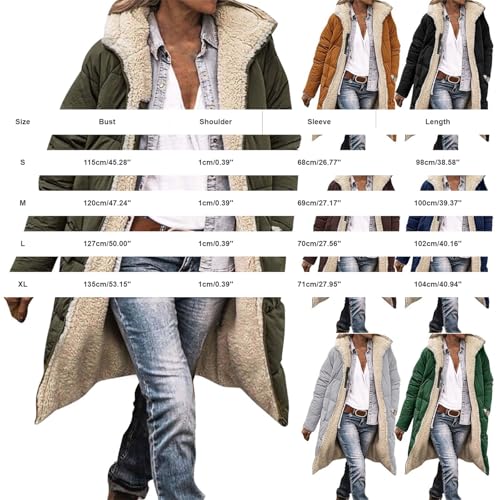 Generisch Wintermantel Damen Lang Warm Gefüttert Kapuzenmantel Reversibel Sherpa Fleece Lang Pufferjacken mit Kapuze Frauen Winterjacke Outdoorjacke Steppmantel Übergang Parka Oversize Fleecemantel