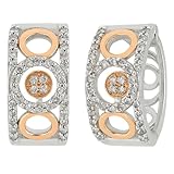 ELEDORO Pendientes de aro para mujer, plata 925 rodiada, chapado en oro rosa, cierre de bisagra, pendientes de circonita, parcialmente chapados en oro, 17 x 7 mm, en caja de regalo