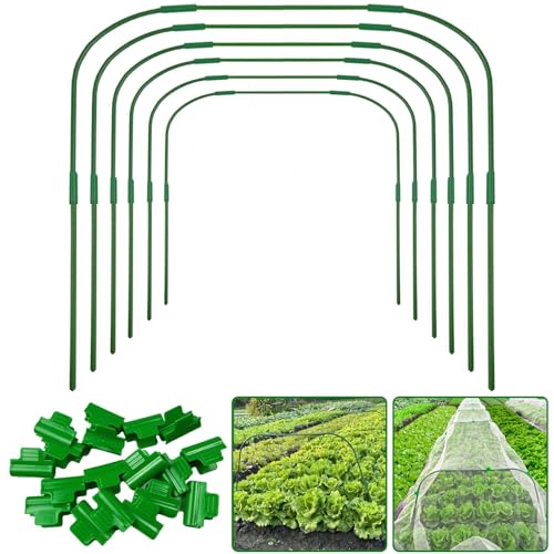 6PCS 82 X 105CM Gewächshaus-Bogen-Set,abnehmbare Gartenbögen, Rostfreier Fiberglas-Stützrahmen Mit 18 Clips,DIY-Pflanzenstützpfähle für Netze und Hochbeete