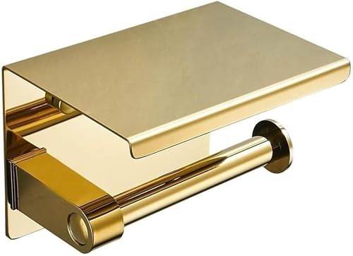 KFGISD, Double Roll With Phone ShelfBathroom Tissue Holder Wall Mounted Tissue Dispenser,Toilet Roll Holders(Gold Double)