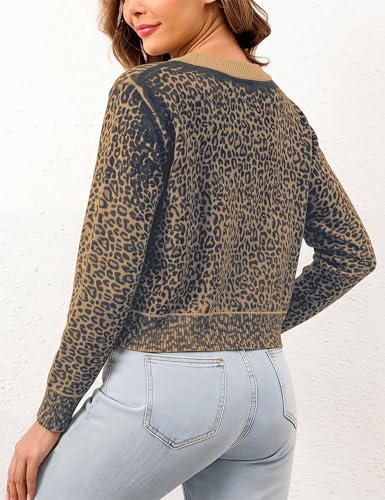 Image of Ziesexy 2026 Leopard Cardigan Womens Button Up Sweaters Long Sleeve Cheetah Print Cropped Cardigan Jackets