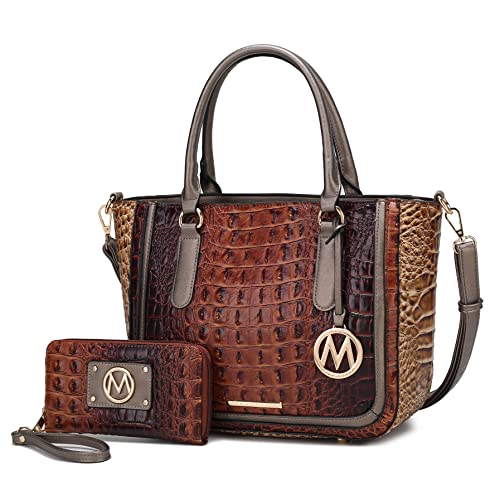 Image of MKF Collection Satchel Bag for Women's Crocodile Embossed Vegan leather Crossbody Tote Handbag Top-Handle Purse by Mia K