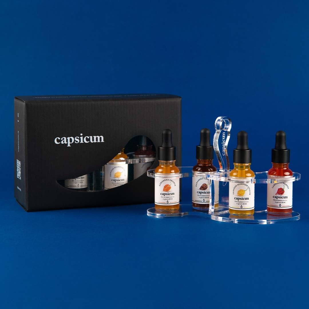 Set Oliera Capsicum Idea Regalo Originale | Olio Piccante Peperoncino Capsicum | Olio Al Peperoncino Piccante 20 Ml | Olio Al Peperoncino 100% Made In Italy | Olio Peperoncino Piccante A Gocce