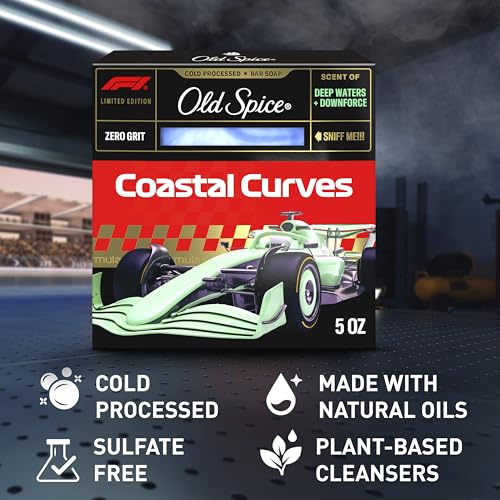 Image of Old Spice Bar Soap for Men, F1 Collection, Cold Pressed with Zero Grit, Fast Track to Freshness, Made with Natural Oils & Plant Based Cleanser, Coastal Curves with Deep Waters & Downforce Scent, 5 oz