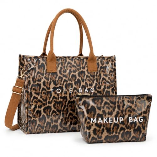 Image of GISMTR PVC Tote Bag for Women Large Letters Print Hobo Handbags Kraft Paper Shoulder Bag with Strap for Work Travel