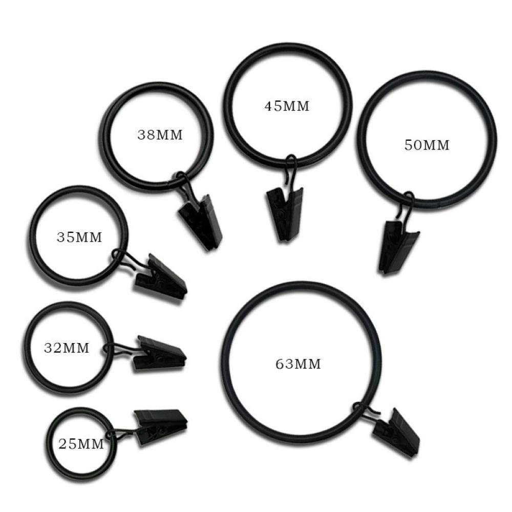 50 Stück Vorhangringe，Metall Hängende Vorhang Klammer Clips mit Haken，für Vorhang Fotos Home Dekoration Pack，Schwarz -3,5 * 25 mm Innendurchmesser