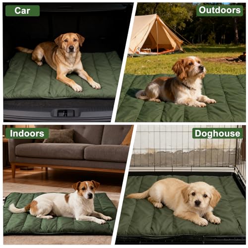 Feelhap Hundedecke 110x68cm Waschbares,Hundedecke für Unterwegs Wasserdicht,rutschfeste Hundematte Komfort und Weiches Wasserdichtes Hundebett,Outdoor,Reise,Auto-Kofferraum Hundekissen (Dunkelgrün)
