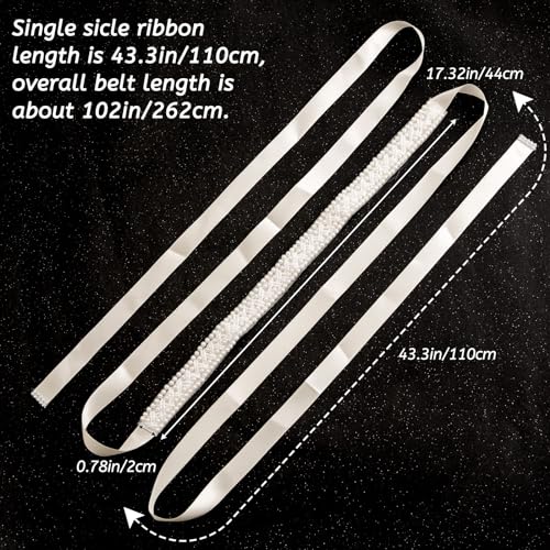 Faux Pearl Wedding Bridal Ribbon Belts, Pearl Beaded Sparkle Sewn Accessories Dress Matching, 2.7 meters3